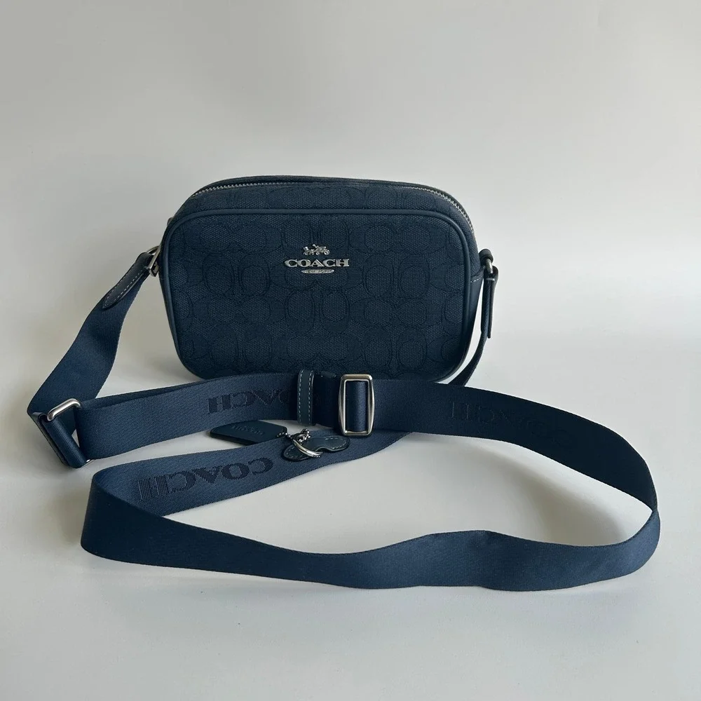 Coach Mini Jamie Camera Bag Blue Signature Jacquard Crossbody CT861